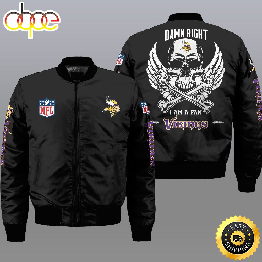 Nfl Minnesota Vikings Wings Skull 3D Bomber Jacket