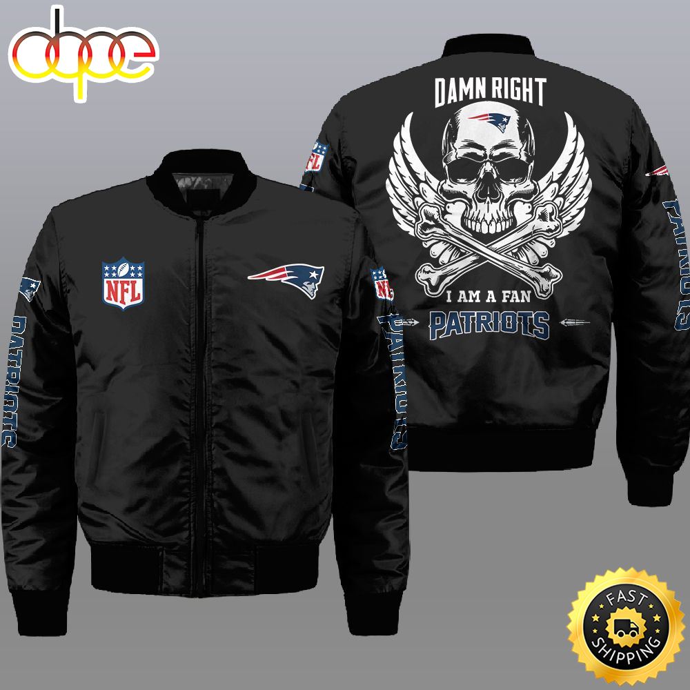 Nfl New England Patriots Wings Skull 3D Bomber Jacket