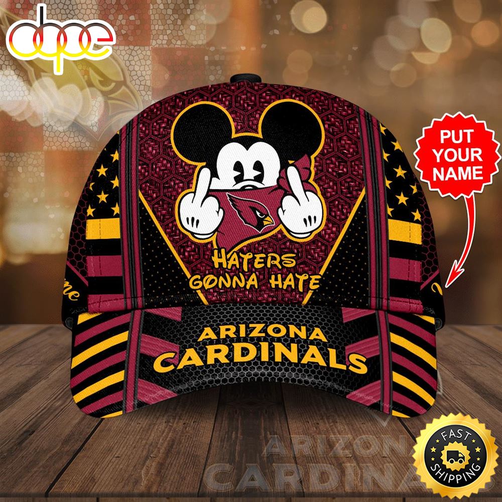 Personalized Arizona Cardinals Mickey Mouse Haters Gonna Hate All Over Print 3D Baseball Cap