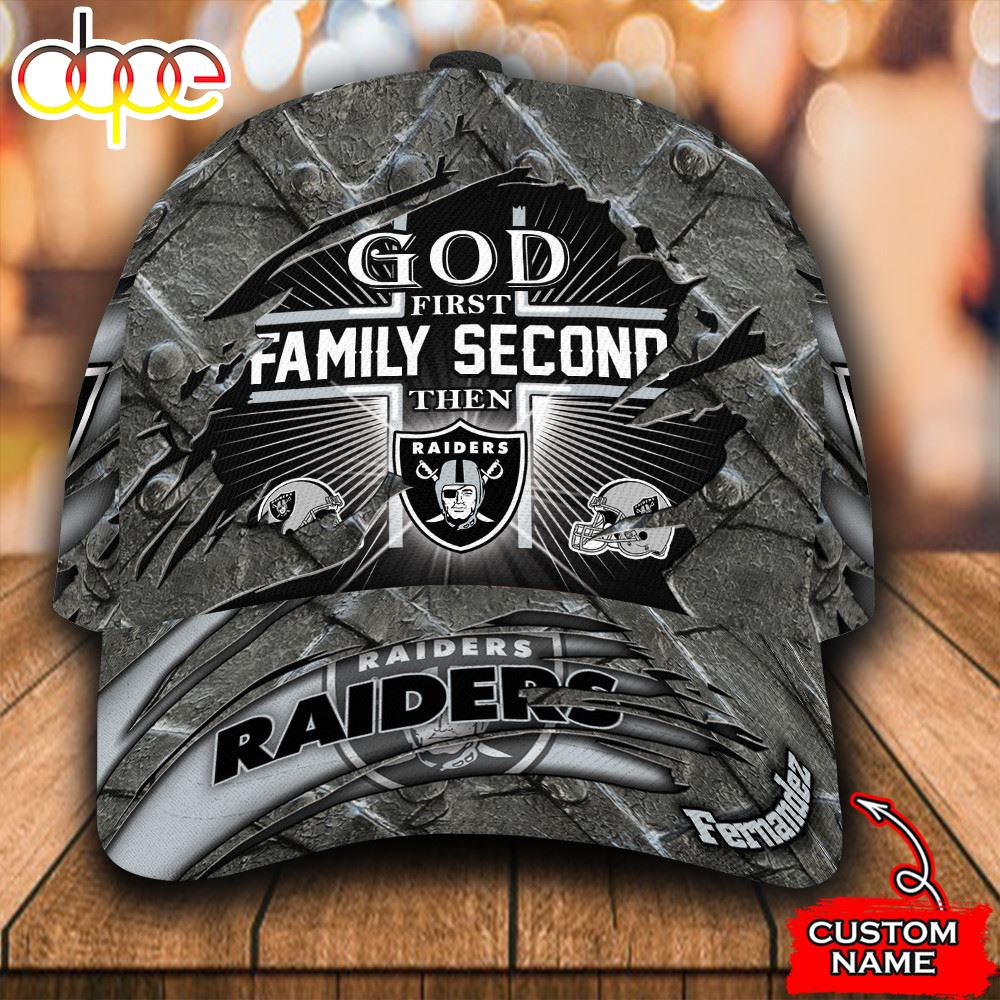 Personalized God First Family Second Then Las Vegas Raiders All Over Print 3D Baseball Cap