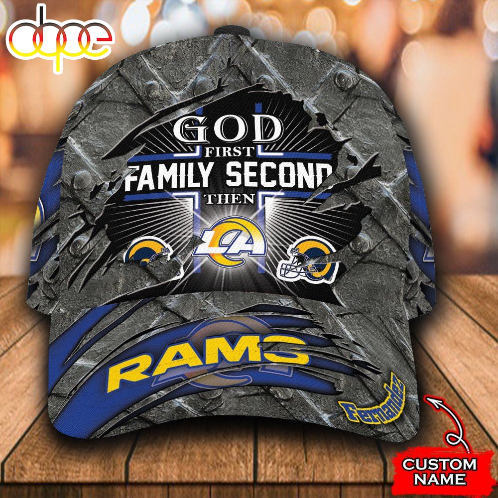 Personalized God First Family Second Then Los Angeles Rams All Over Print 3D Baseball Cap