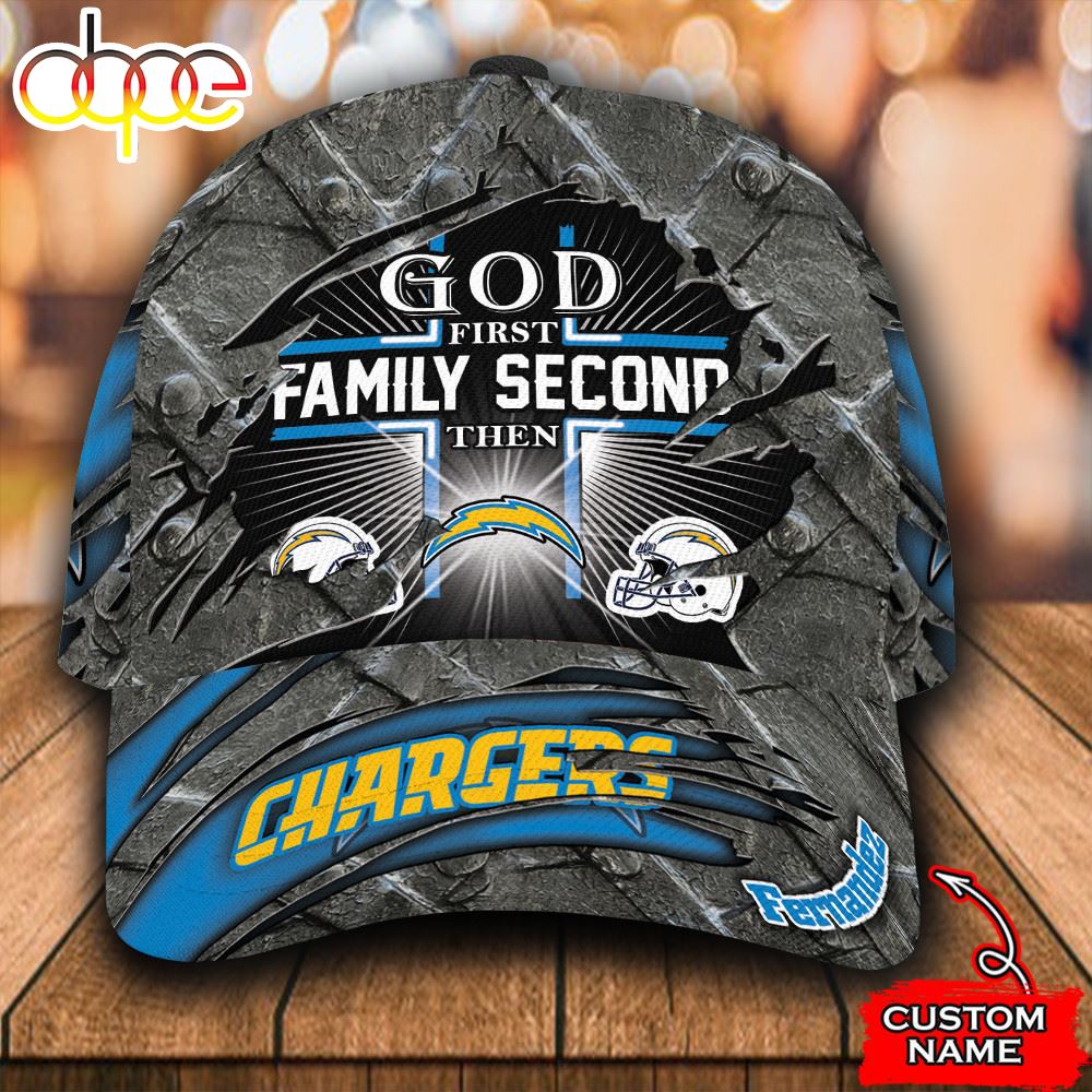 Personalized Los Angeles Chargers God First Family Second All Over Print 3D Classic Cap