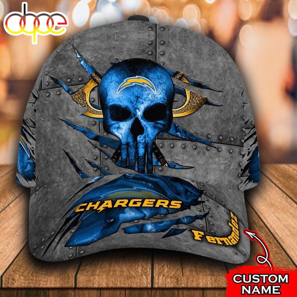 Personalized Los Angeles Chargers Skull All Over Print 3D Baseball Cap