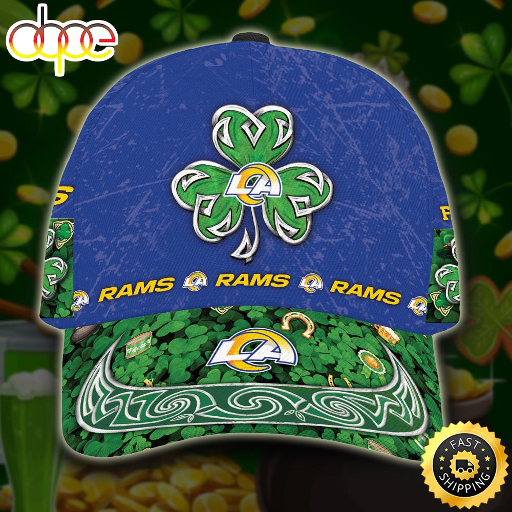 Personalized Los Angeles Rams St Patrick Day All Over Print 3D Baseball Cap - Blue Green-TPH