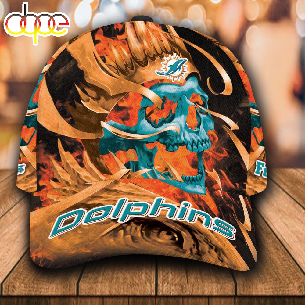 Personalized Miami Dolphins Fire Skull All Over Print 3D Baseball Cap