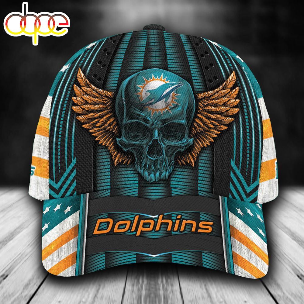 Personalized Miami Dolphins Skull &amp; Wings All Over Print 3D Classic Cap