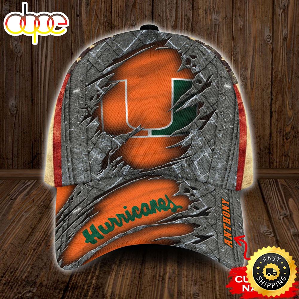 Personalized Miami Hurricanes USA Flag Rivet Pattern All Over Print 3D Classic Cap