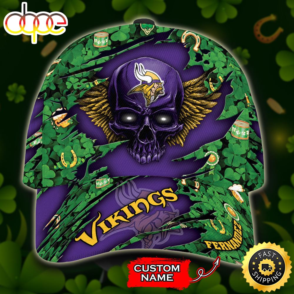 Personalized Minnesota Vikings Skull St Patrick's Day All Over Print 3D Classic Cap-TPH