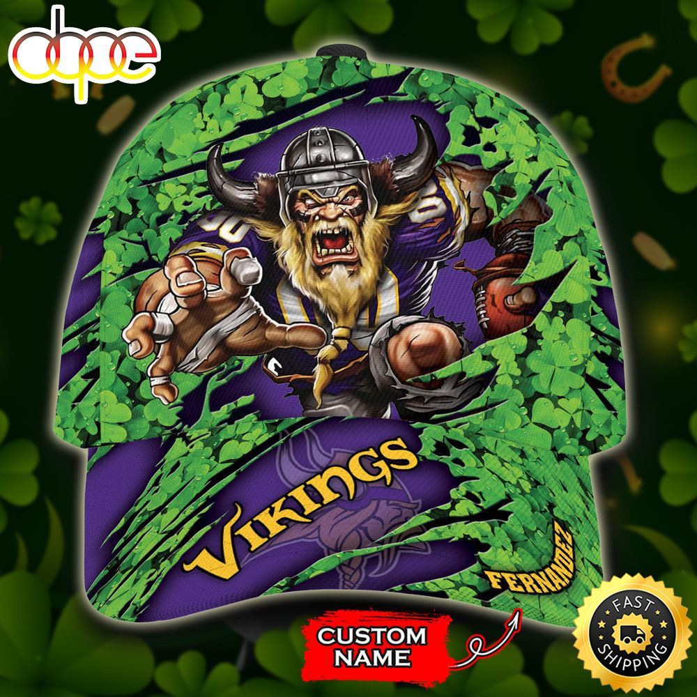 Personalized Minnesota Vikings St Patrick's Day Mascot All Over Print 3D Classic Cap-TPH