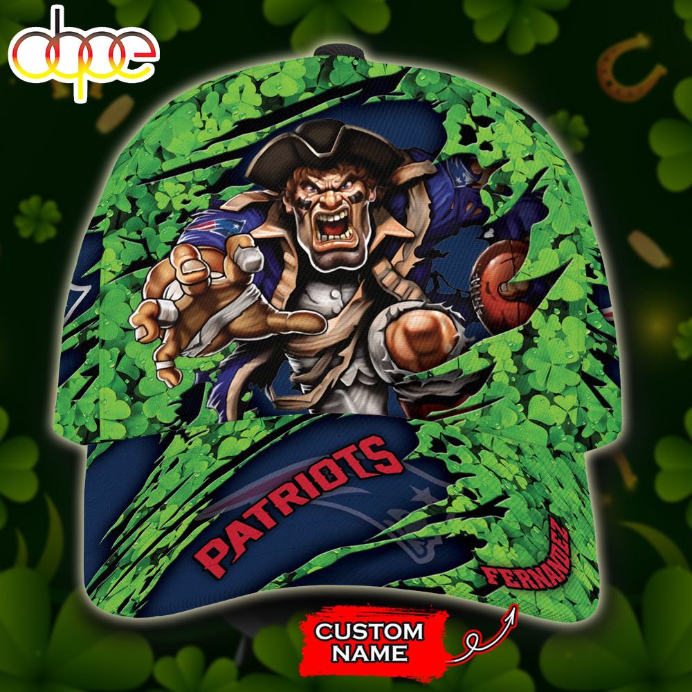 Personalized New England Patriots St Patrick Day Mascot All Over Print 3D Baseball Cap