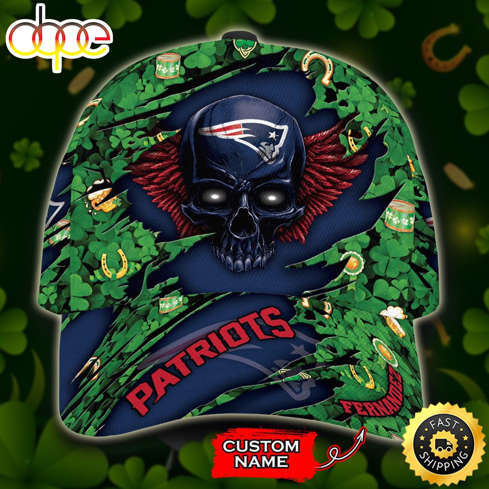Personalized New England Patriots St Patrick Day Skull All Over Print 3D Baseball Cap - Blue Green-TPH