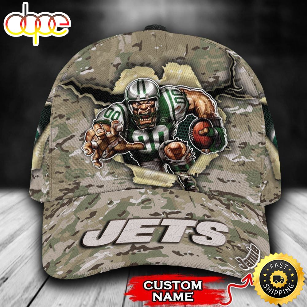 Personalized New York Jets Camo Mascot All Over Print 3D Classic Cap
