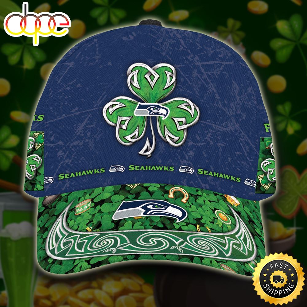 Personalized Seattle Seahawks St Patrick Day All Over Print 3D Baseball Cap - Blue Green-TPH