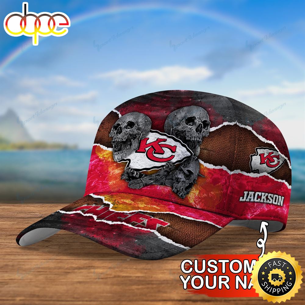 Skull Kansas City Chiefs Personalized Classic 3d Cap