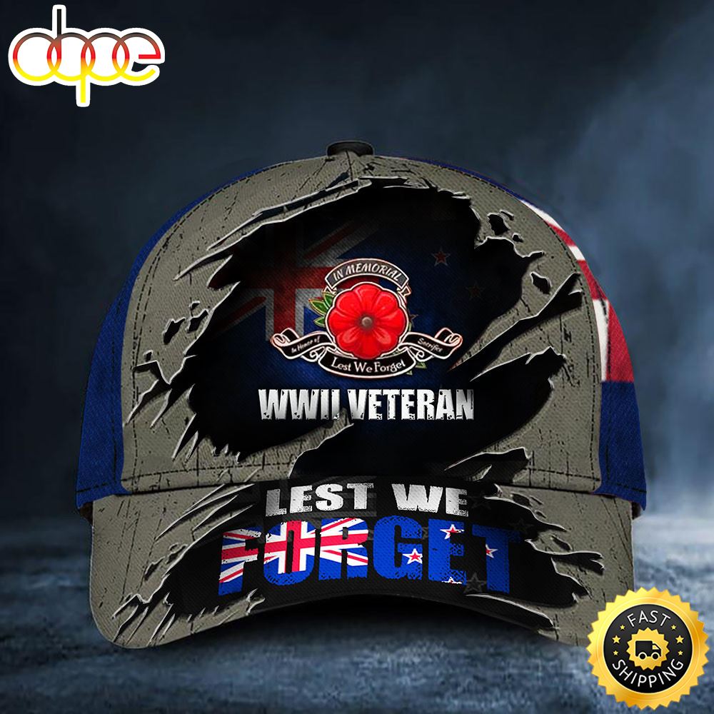 WWII Veteran Lest We Forget New Zealand Hat Poppy Veterans Day Patriots Merch Hat Classic Cap