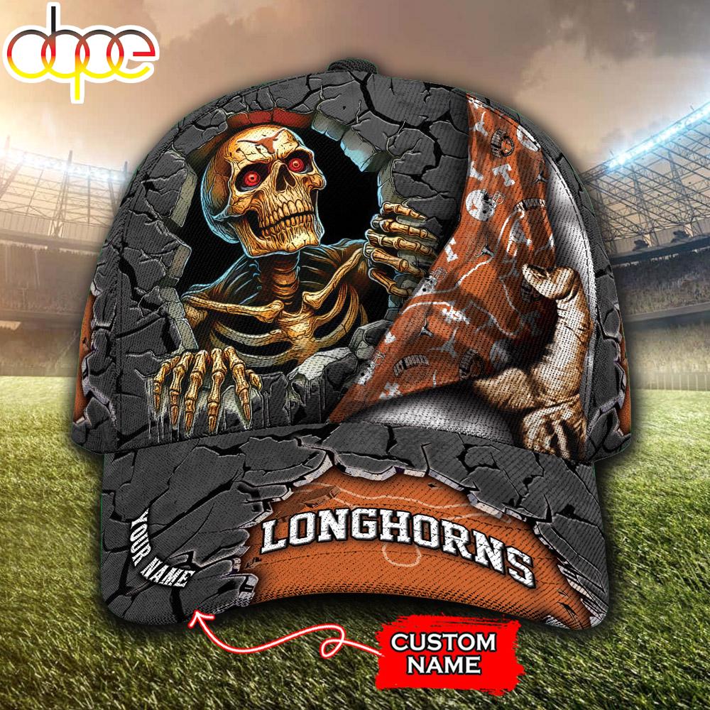 Custom Name NCAA Texas Longhorns Skeleton Halloween Classic Cap