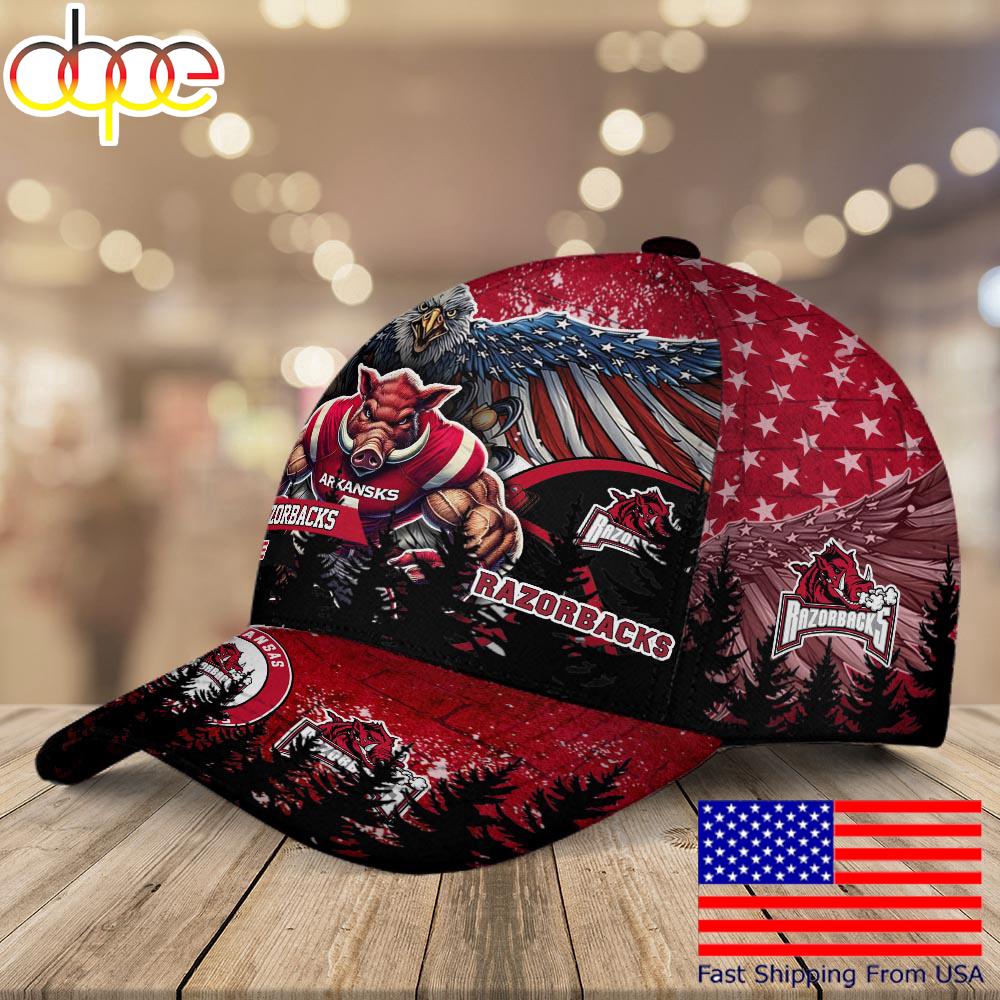 NCAA Arkansas Razorbacks Mascot Logo Custom Name Baseball Cap  For Fans