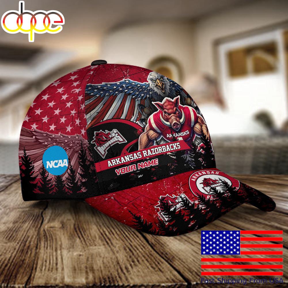 NCAA Arkansas Razorbacks Mascot Logo Custom Name Baseball Cap  For Fans