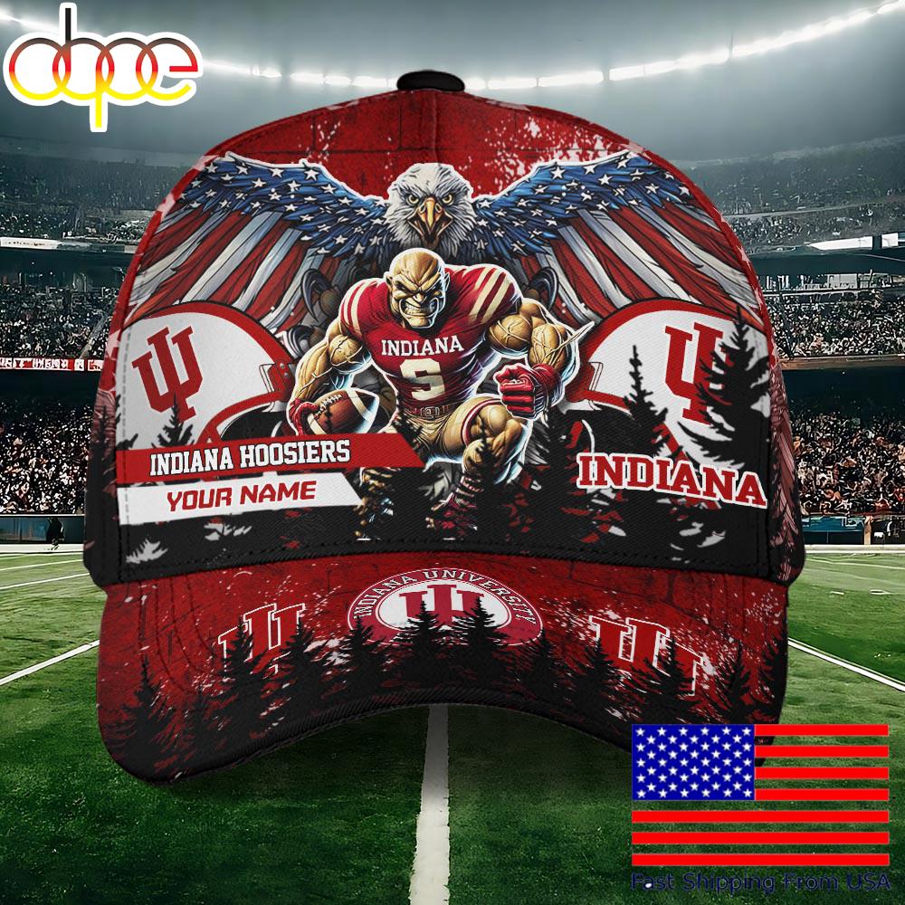 NCAA Indiana Hoosiers Mascot Logo Custom Name Baseball Cap  For Fans