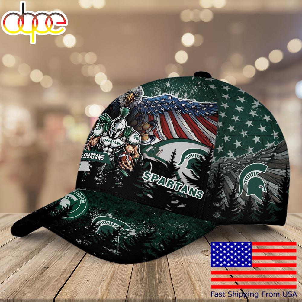 NCAA Michigan State Spartans Mascot Logo Custom Name Baseball Cap  For Fans