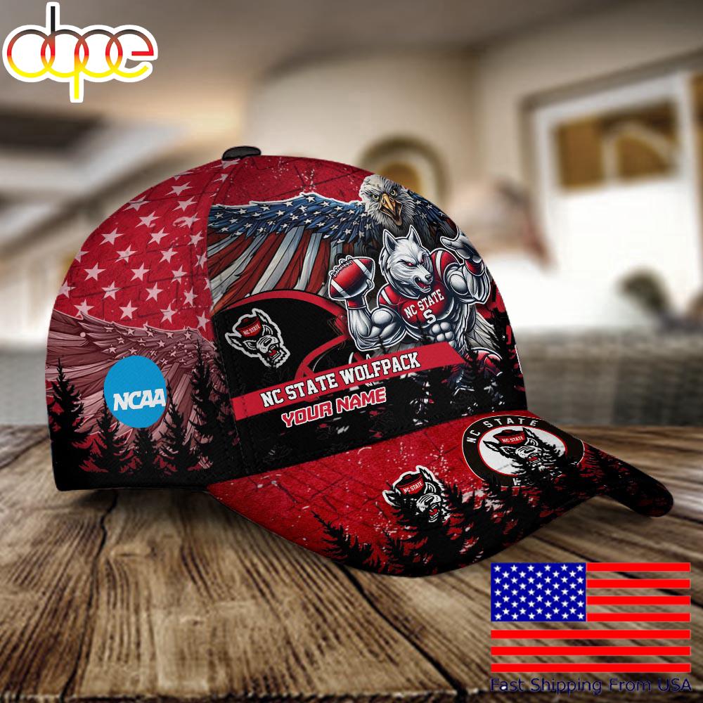 NCAA NC State Wolfpack Mascot Logo Custom Name Baseball Cap  For Fans