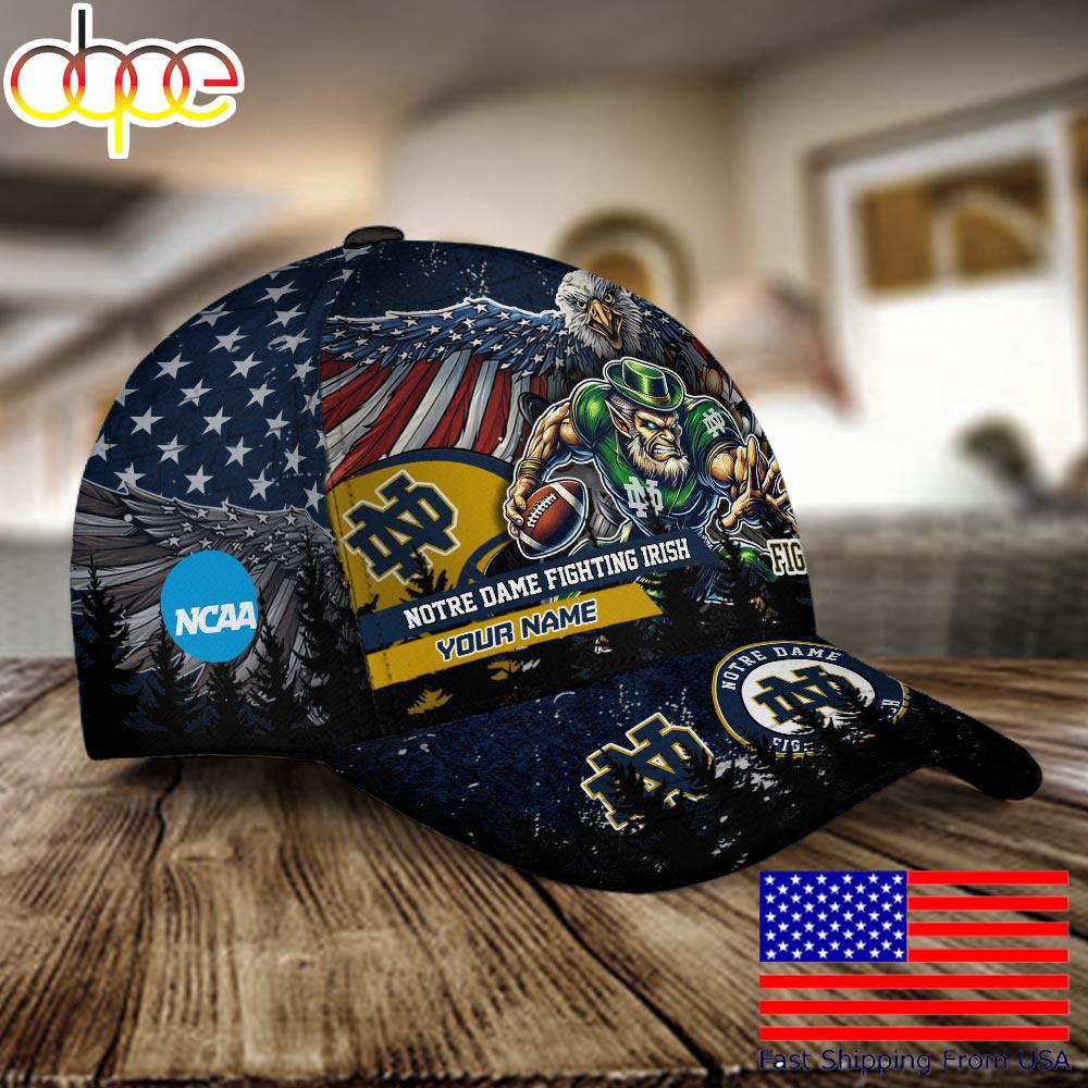 NCAA Notre Dame Fighting Irish Mascot Logo Custom Name Baseball Cap  For Fans