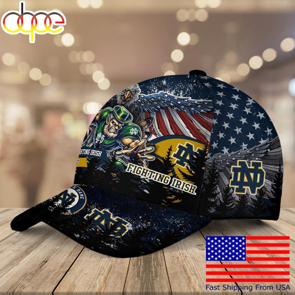 NCAA Notre Dame Fighting Irish Mascot Logo Custom Name Baseball Cap  For Fans