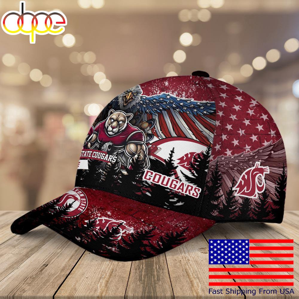 NCAA Washington State Cougars Mascot Logo Custom Name Baseball Cap  For Fans