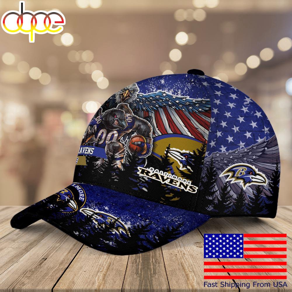 NFL Baltimore Ravens Mascot Logo Custom Name Baseball Cap  For Fans