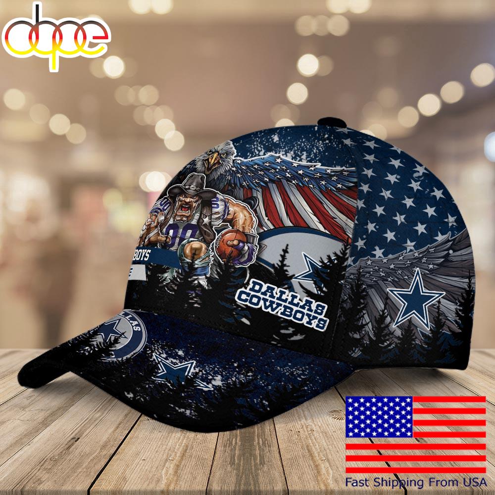 NFL Dallas Cowboys Mascot Logo Custom Name Baseball Cap  For Fans