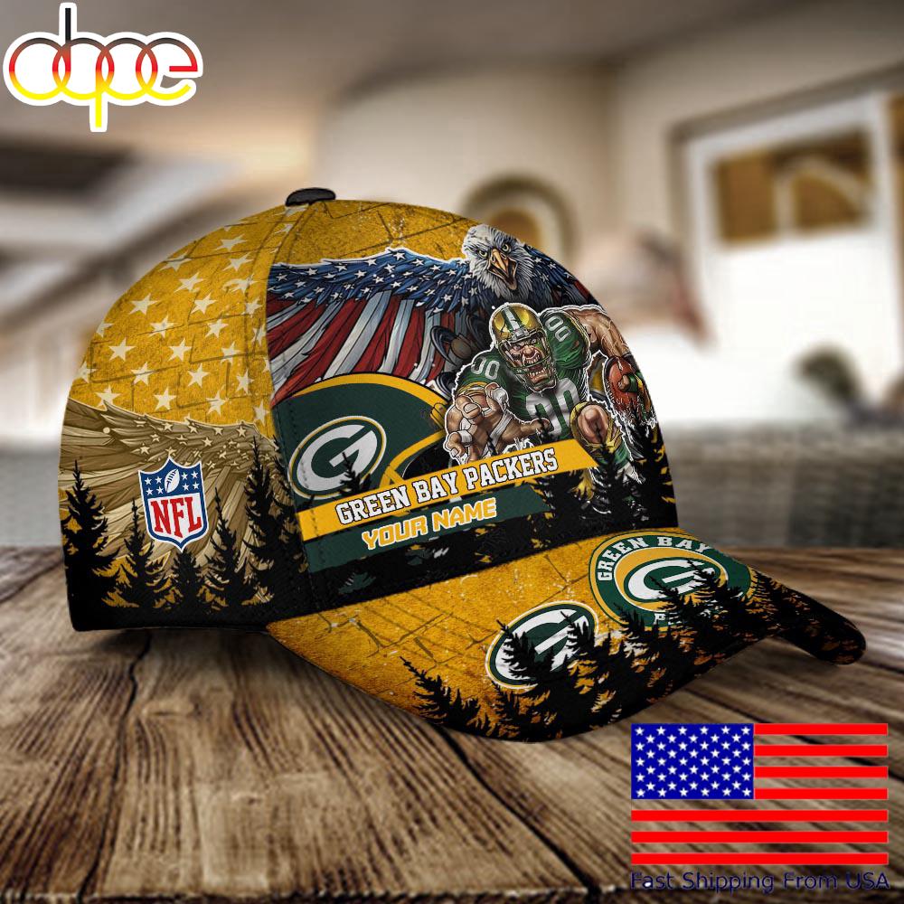NFL Green Bay Packers Mascot Logo Custom Name Baseball Cap  For Fans