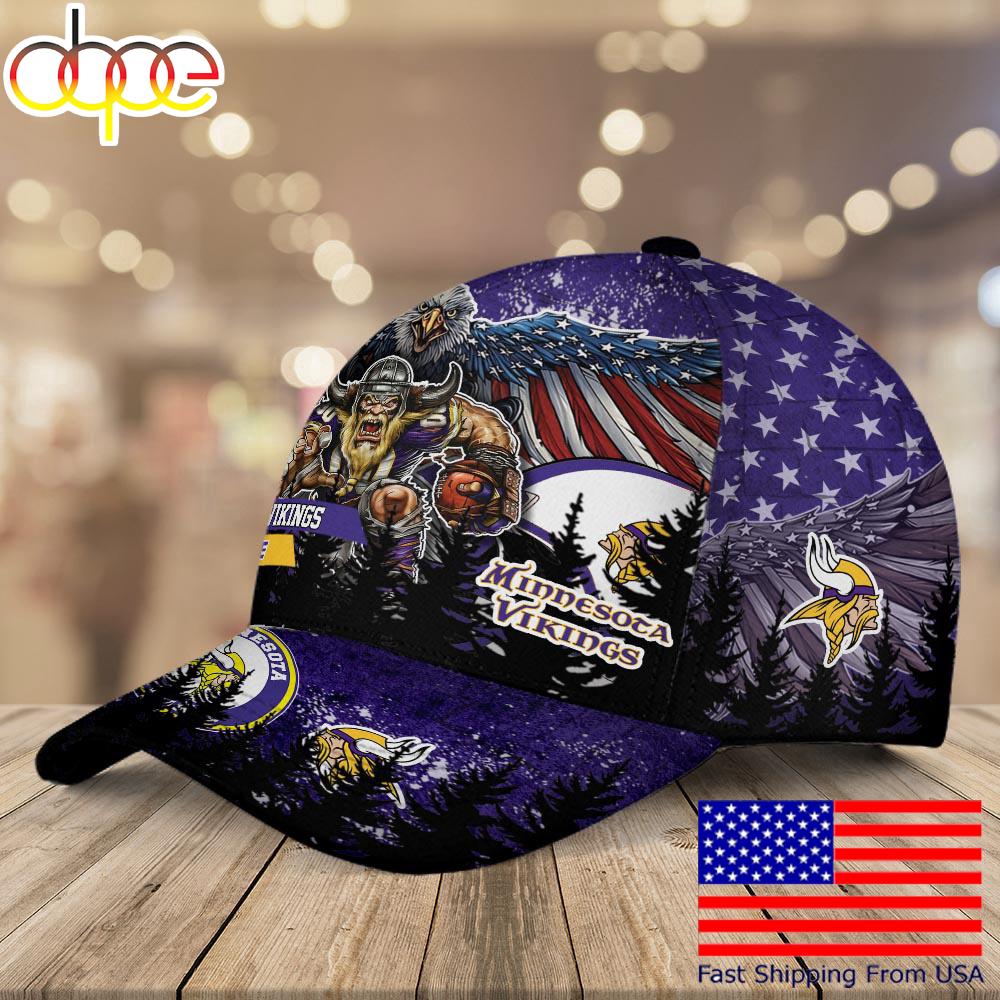 NFL Minnesota Vikings Mascot Logo Custom Name Baseball Cap  For Fans