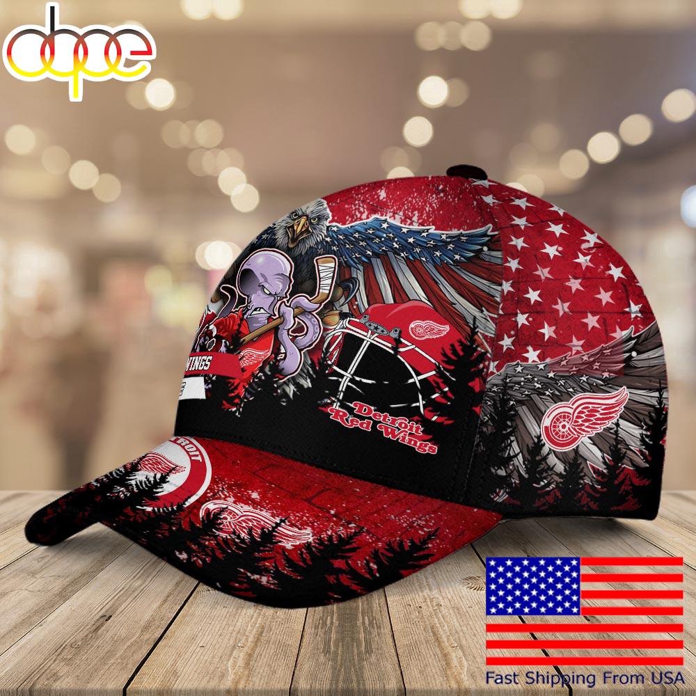 NHL Detroit Red Wings Mascot Logo Custom Name Baseball Cap