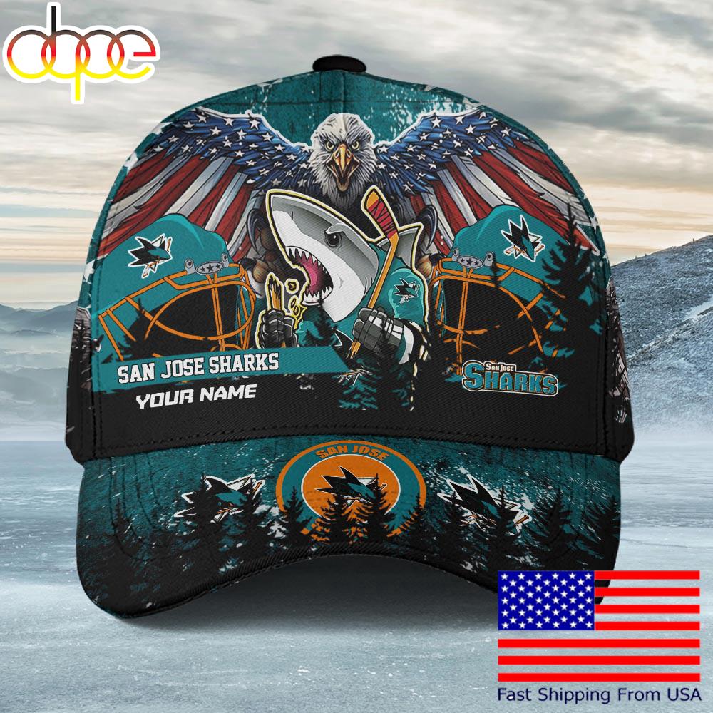 NHL San Jose Sharks Mascot Logo Custom Name Baseball Cap