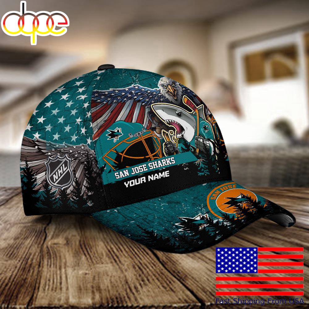 NHL San Jose Sharks Mascot Logo Custom Name Baseball Cap