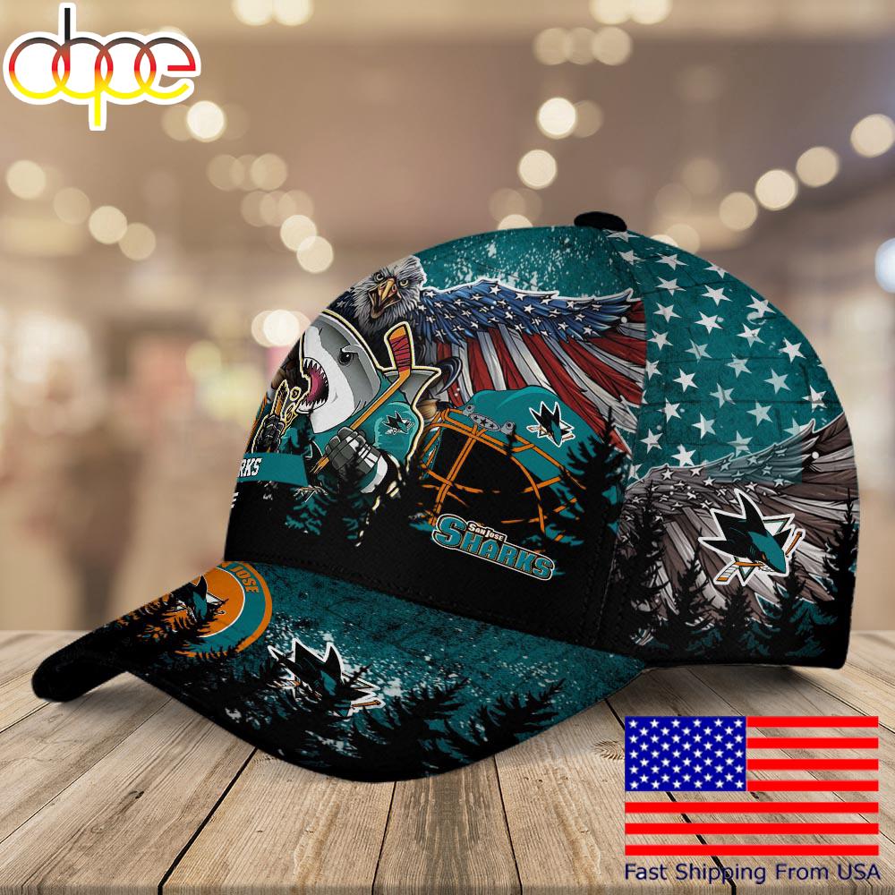 NHL San Jose Sharks Mascot Logo Custom Name Baseball Cap